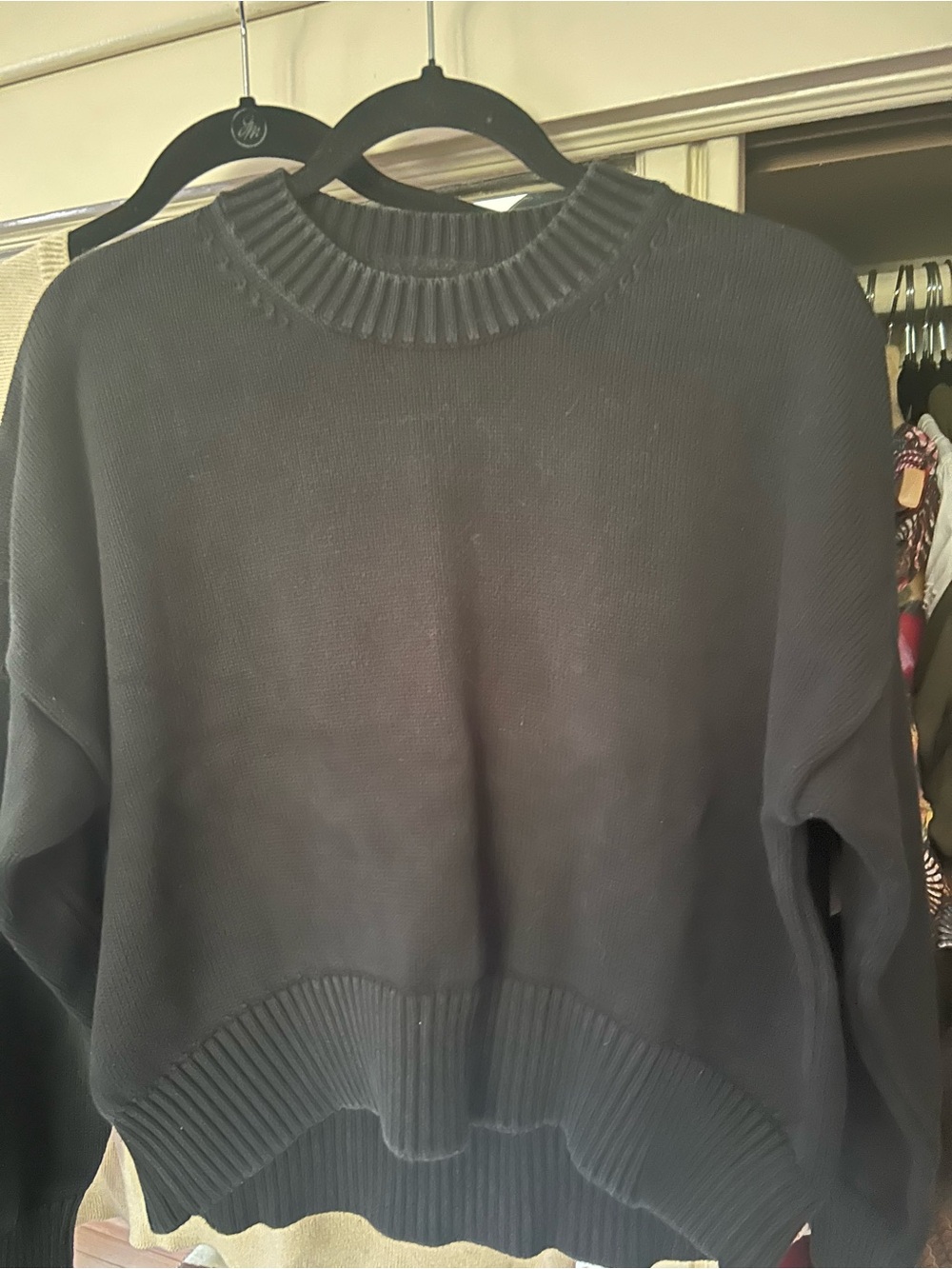 Quince boxy cotton sweater black, S
